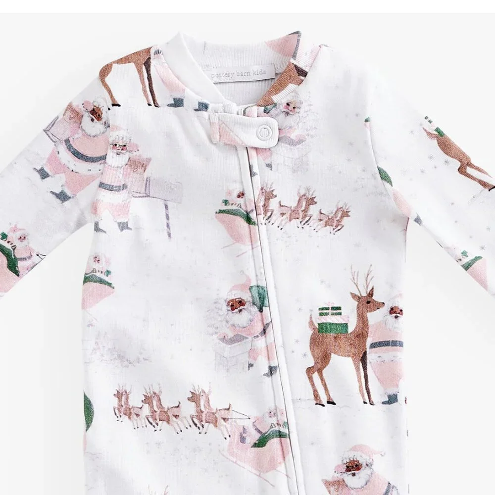 Pottery Barn Blush Heritage Santa Organic Cotton Baby Pajama 3-6 Months